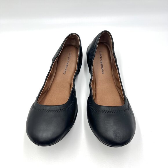 Lucky‎ Brand Womens Size 6.5 Emmie Black Leather Ballet Flats Shoes - Picture 2 of 9